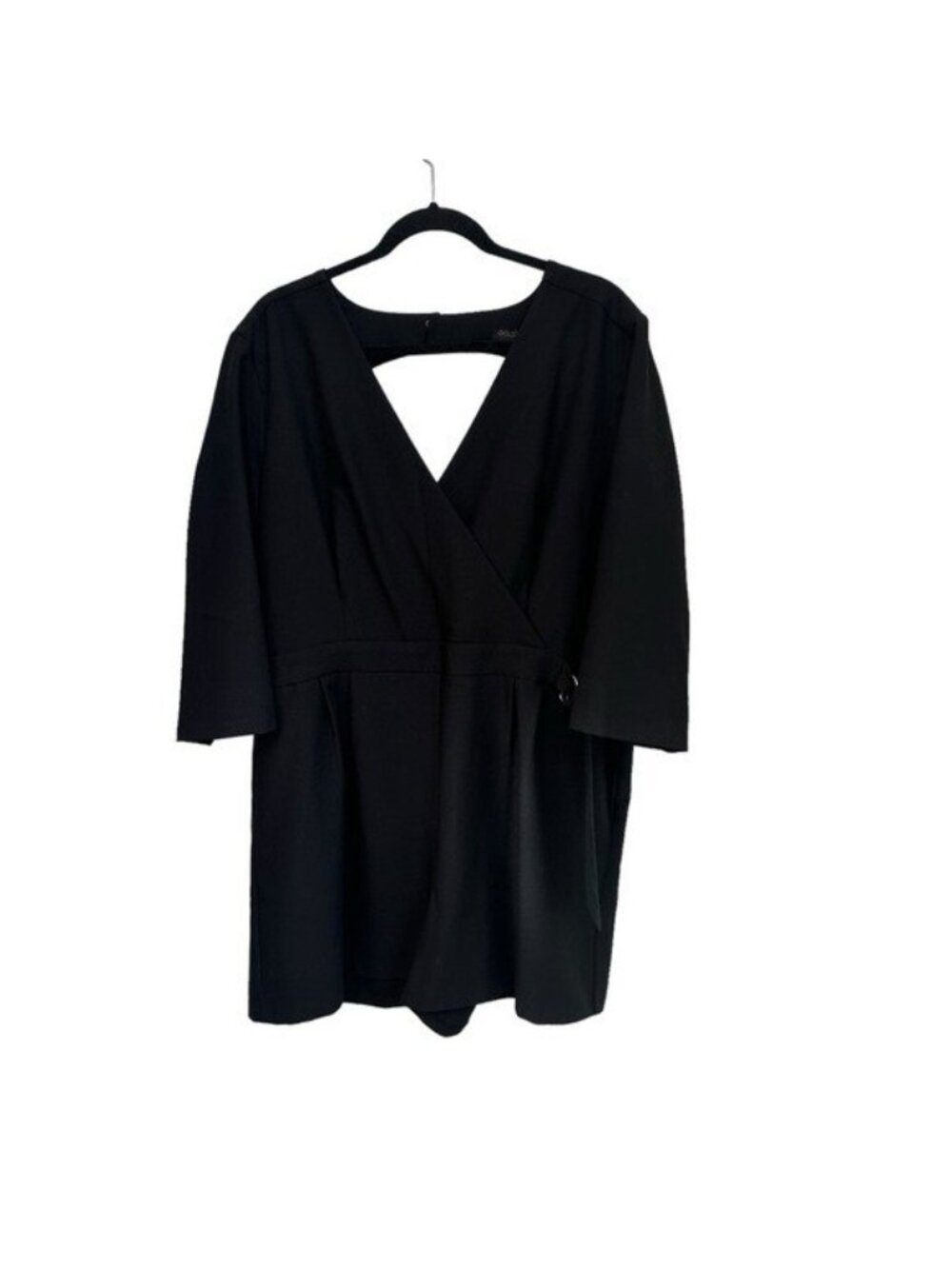 Stitchfix Goldray XXL Cloe Romper Black 3/4 Sleeves Belted V-Neck Pockets